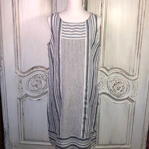 J. Jill Love Linen 100% Linen Stripe Sheath Pocket Sleeveless Square Neck Dress
